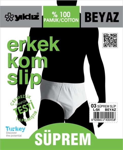 6'Lı Yıldız 03 Erkek Süprem Kom Slip Külot  Beyaz S - 3