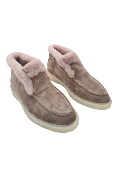 Hakiki Deri İçi Hakiki Kürk Bej Kadın Günlük Bot - 8