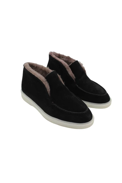 Gerçek Deri Siyah Süet Ve Gerçek Kürk Içten Lastikli Günlük Rahat Kadın Bot - Resim 2