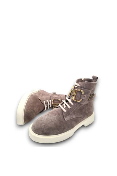 Bağcıklı Ve Fermuarlı Toka Detaylı Gerçek Deri Kahverengi Kadın Günlük Bot - 3