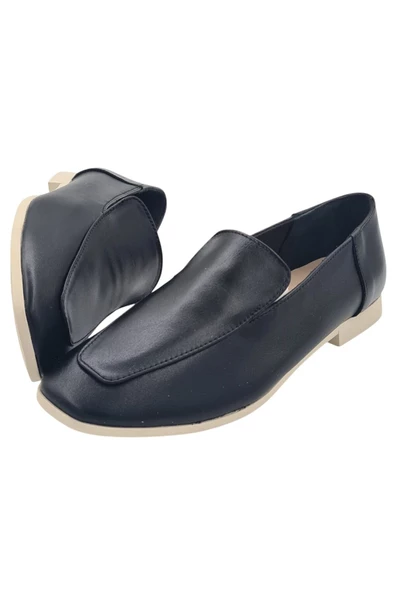 Hakiki Deri Siyah Günlük Kadın Ayakkabı Babet - 4
