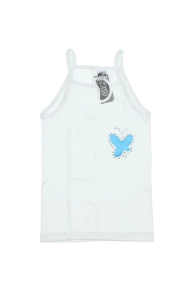 Gümüş Kız Çocuk İp Askı Taşlı Atlet 3055 - 6 Adet Beyaz 3 (5-6 YAŞ) - 2