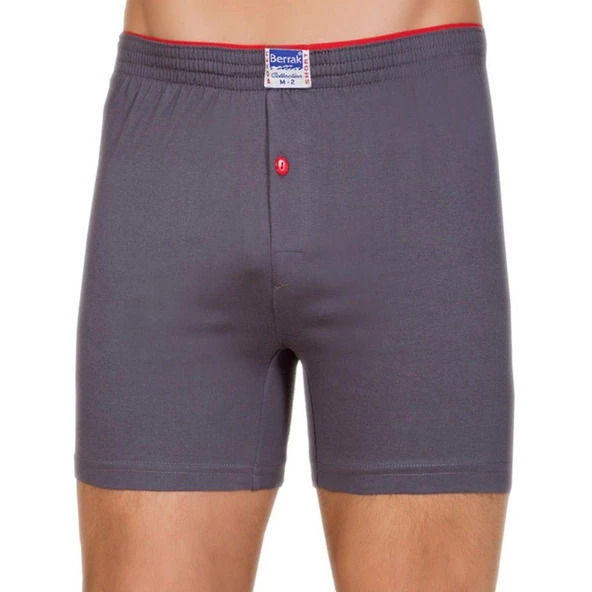 Berrak 1099 Düğmeli Erkek Boxer Penye  3'Lü   Gri S