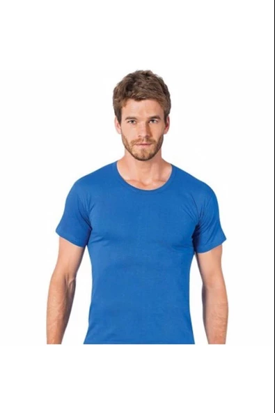 Seher Yıldızı Erkek Renkli Penye Bisiklet Yaka Fanila Atlet 002 - 12 Adet  2XL Saks Mavi - Resim 6