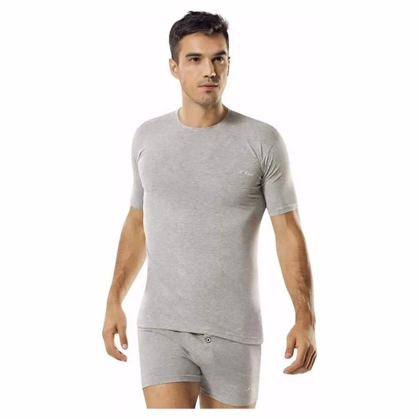 Namaldı 181 Bisiklet Yaka Likralı Yarım Kol Fanila- 3 Adet  M Gri - Resim 3