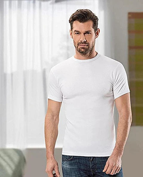 Anıt 1107 Erkek Ribana Sıfır Yaka Kollu Fanila Renkli 3'Lü  Beyaz L - 1