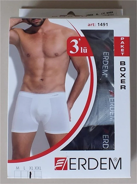 3'Lü ERDEM 1491 ERKEK LYCRALI BOXER  XL Karışık Renk - Resim 4