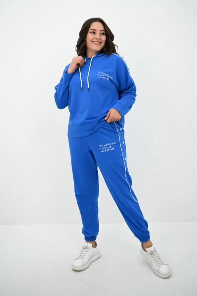 Kadın Büyük Beden Aksesuar Çıtçıt Detaylı Eşofman Takımı 8144-25 - 9