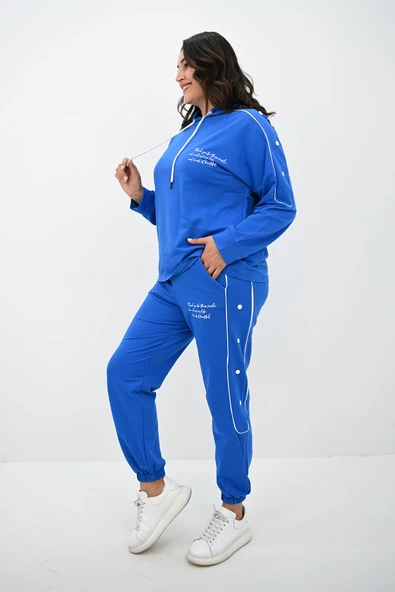 Kadın Büyük Beden Aksesuar Çıtçıt Detaylı Eşofman Takımı 8144-25 - 10