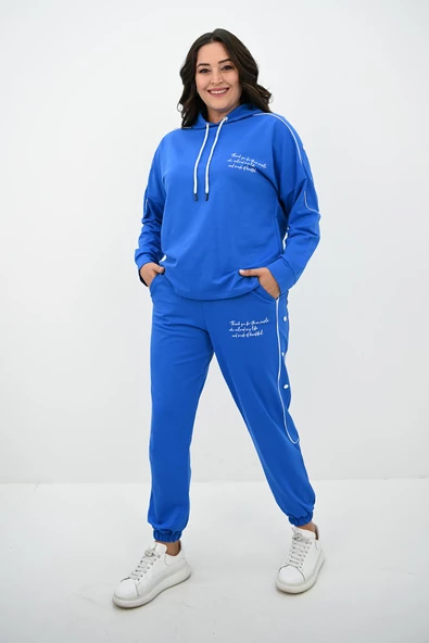 Kadın Büyük Beden Aksesuar Çıtçıt Detaylı Eşofman Takımı 8144-25 - 8