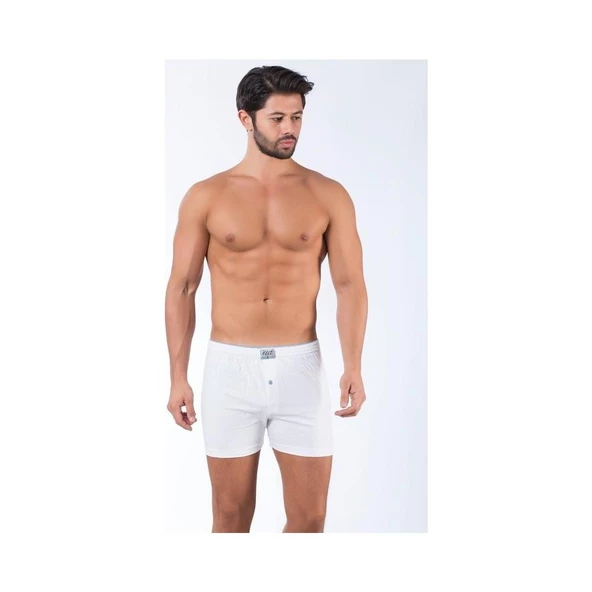 6'Lı Tutku Elit Havlu Bel 1101 Düğmeli Erkek Boxer  Beyaz M