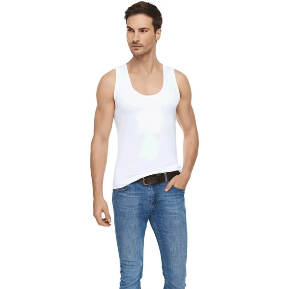 3'Lü TUTKU ELİT 1201 Modal Elastan Erkek Atlet  Beyaz 2XL