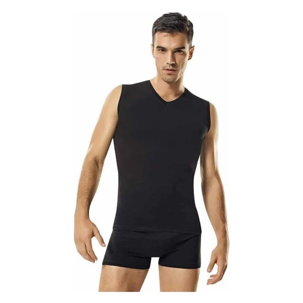 Namaldı Erkek Likralı V Yaka Sıfır Kol Body Atlet Fanila 188- 3 Adet  Siyah M ürün görseli