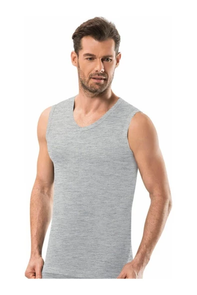 Jiber Erkek V Yaka Sıfır Kol Atlet 6'lı Paket - 115  Gri 2XL - Resim 2