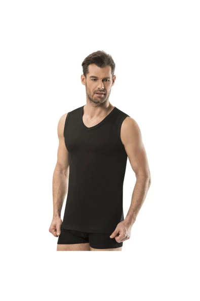 Jiber Erkek V Yaka Sıfır Kol Atlet 6'lı Paket - 115  XL Siyah - Resim 5
