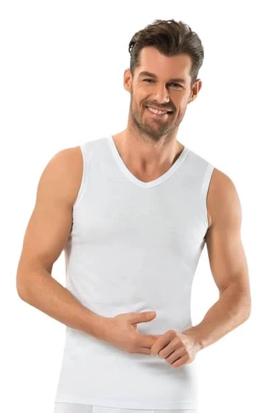 Jiber Erkek V Yaka Sıfır Kol Atlet 3'lü Paket - 123   Beyaz 2XL