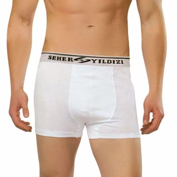 12 Adet Seher 060 Likralı Erkek Boxer Şort Paçalı Külot  Beyaz M