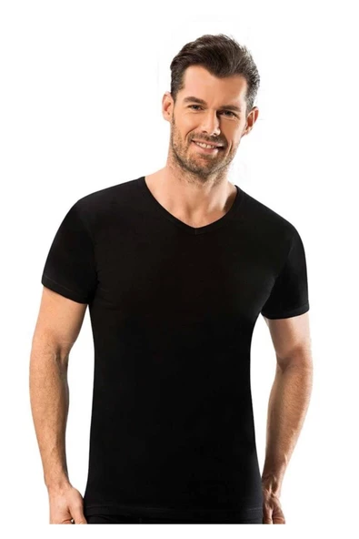 Jiber Erkek V Yaka Fanila 6'lı Paket-112  Siyah 2XL