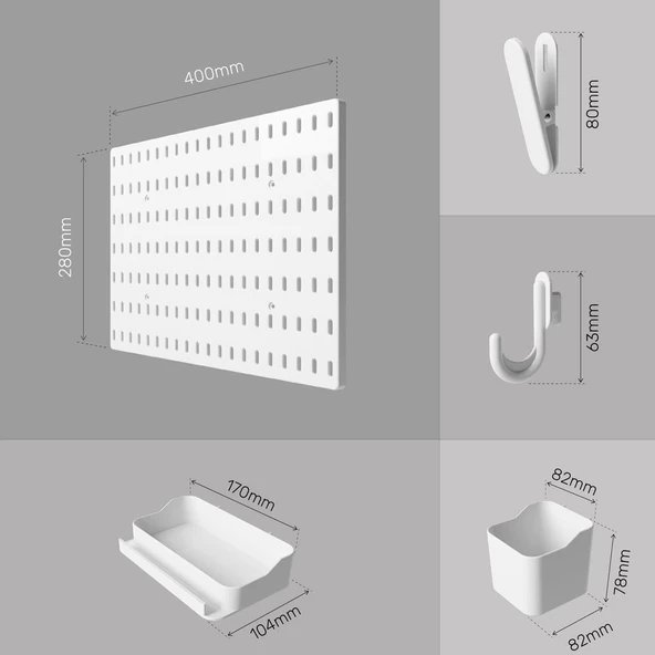 Plastik Delikli 7 Parçalı Organizer Levha Duvara Sabitlenebilir Çok Amaçlı Anahtarlık Pano 40x28 cm - 3