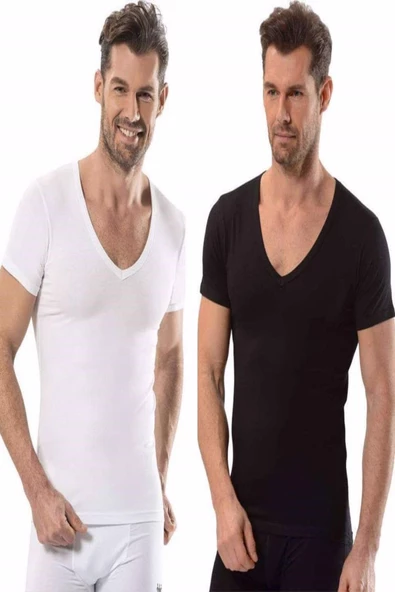 Jiber Erkek Likralı V Yaka Yarım Kol Fanila 6'lı Paket-213  Karışık Renk S