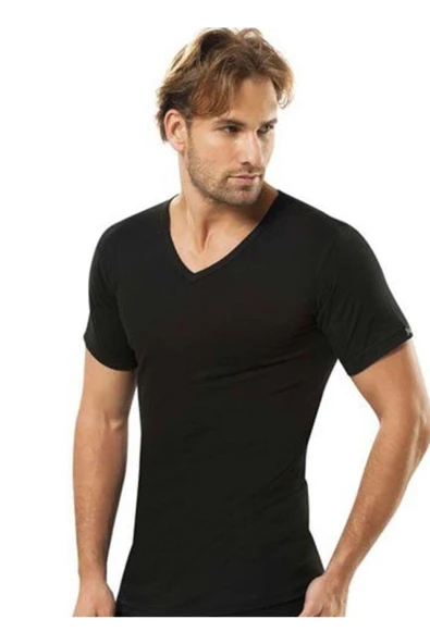 Jiber Erkek V Yaka Fanila 3'lü Paket-112  Siyah 2XL - Resim 2