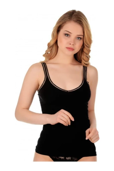 Jiber Kadın V Yaka İp Askılı Atlet 6'Lı Paket - 553  XL Siyah - Resim 3