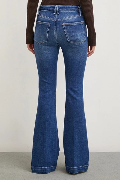 Likralı Flare Jean Mavi - 6