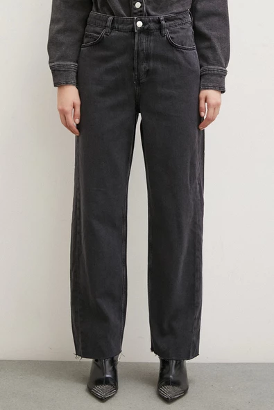 Yüksek Bel Kesik Paça Mom Jean Siyah - 3