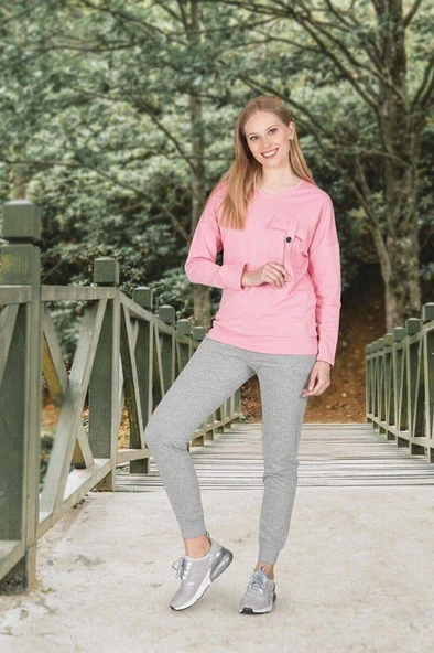 Jiber Kadın Eşofman Takımı - 3684P  XL Pembe - Resim 3