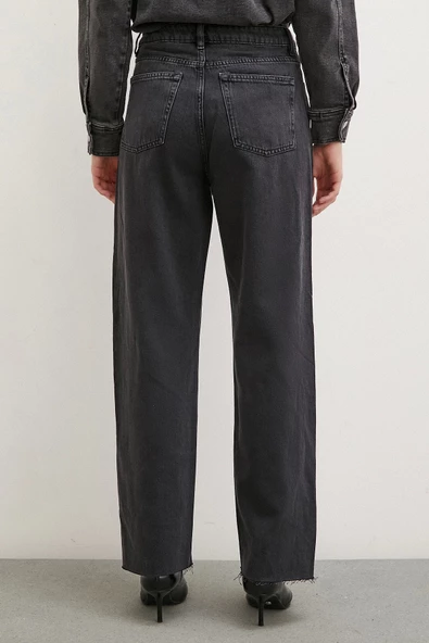 Yüksek Bel Kesik Paça Mom Jean Siyah - 5