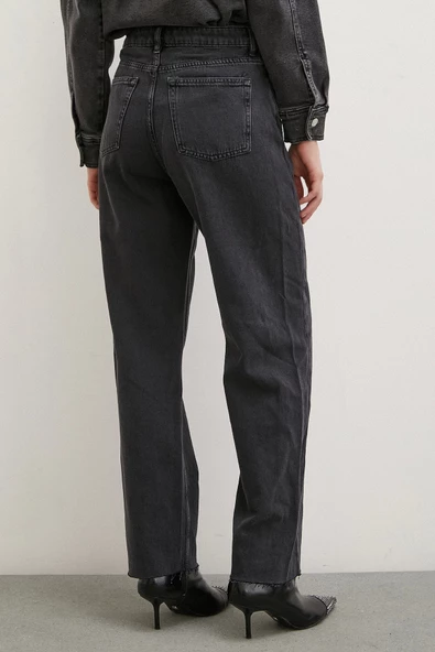 Yüksek Bel Kesik Paça Mom Jean Siyah - 6