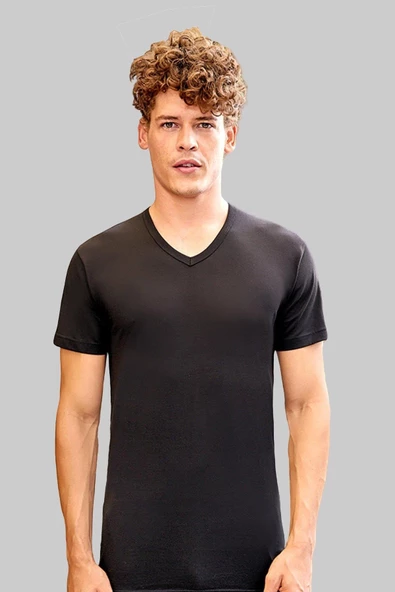 Berrak Erkek Modal V Yaka Atlet 1036 - 6 Adet  Siyah L - Resim 2