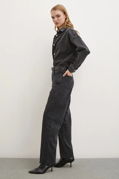 Yüksek Bel Kesik Paça Mom Jean Siyah - 2