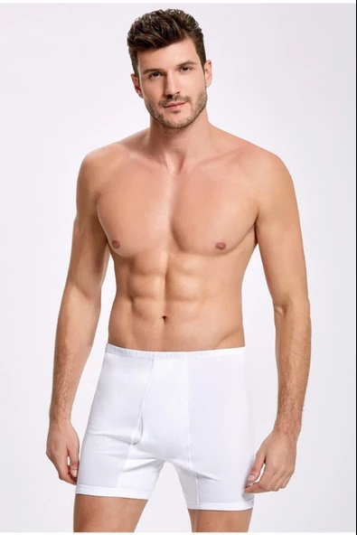 İlke Erkek Paçalı Boxer Külot Pamuklu 117 - 3 Adet  Beyaz 2XL