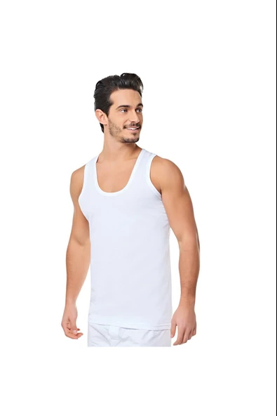 Seher Yıldızı Erkek Askılı Klasik Atlet - 6 Adet  Beyaz 2XL