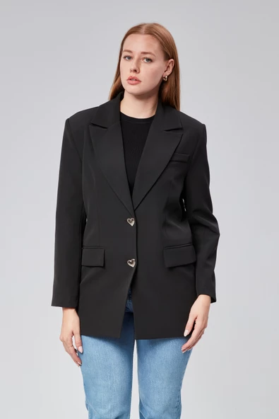 Kadın Regular Düğme Detaylı Astarlı Blazer Ceket - 2