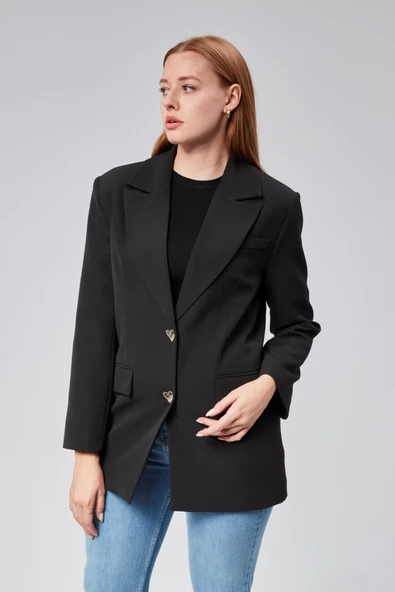 Kadın Regular Düğme Detaylı Astarlı Blazer Ceket - 5