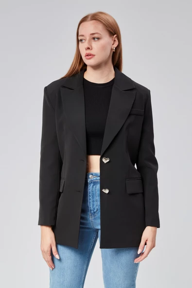 Kadın Regular Düğme Detaylı Astarlı Blazer Ceket - 9