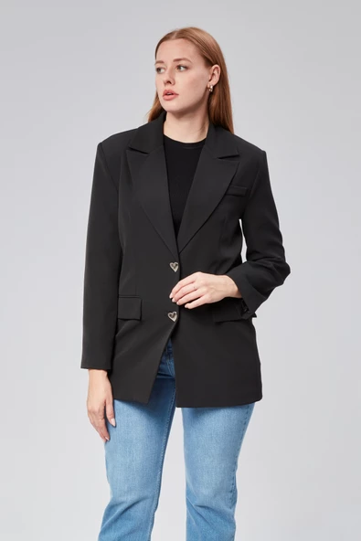 Kadın Regular Düğme Detaylı Astarlı Blazer Ceket - 3