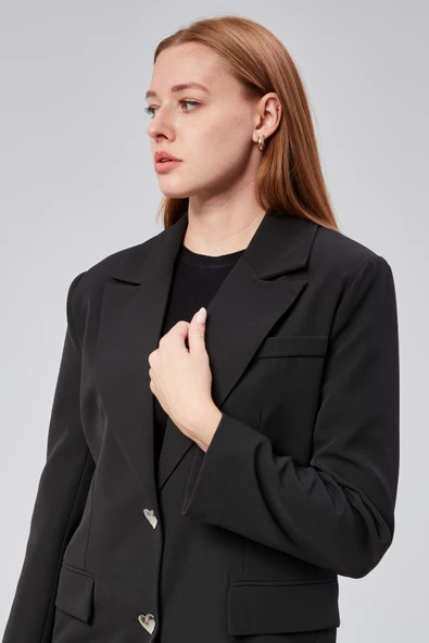 Kadın Regular Düğme Detaylı Astarlı Blazer Ceket - 6