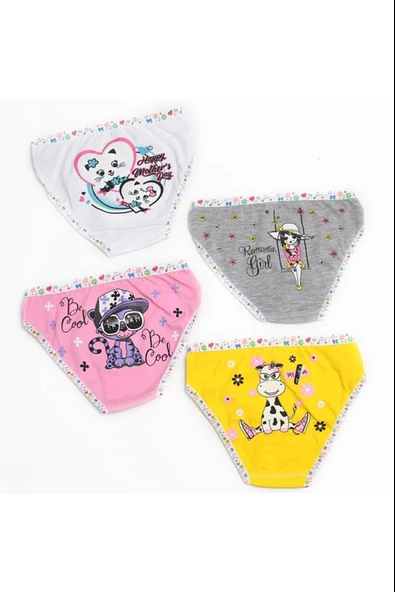 Tutku Kız Çocuk Elastan Arkası Baskılı Bato Külot 0833 - 6 Adet  Karışık Renk 2 (3-4 YAŞ) ürün görseli
