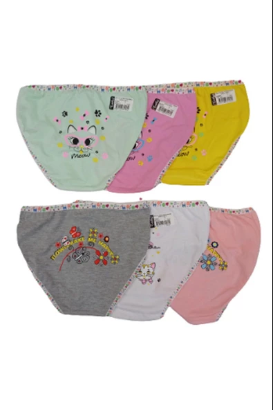 Tutku Kız Çocuk Elastan Arkası Baskılı Bato Külot 0833 - 6 Adet  Karışık Renk 3 (5-6 YAŞ) - Resim 3