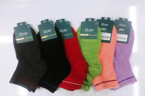 Jiber Kadın Bambu Ters Havlu Patik Çorap 6950 - 12 Adet  Karışık Renk 36-39