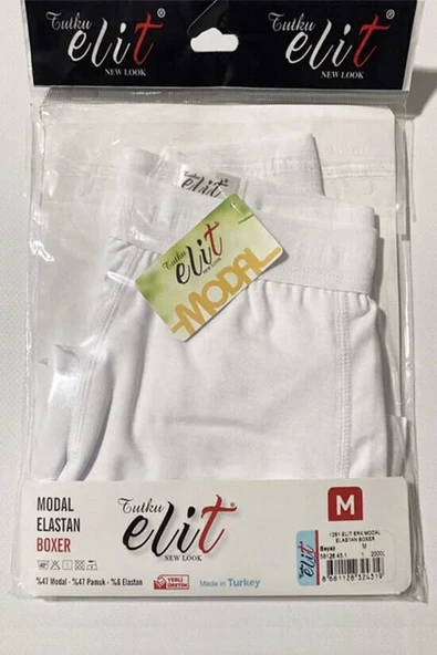 Tutku Elit Erkek Modal Likralı Boxer 1251 - 6 Adet  Beyaz M - Resim 6