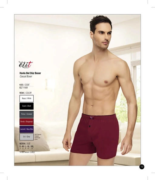 Tutku Elit Erkek Havlu Bel Penye Boxer 1101 - 12 Adet  XL Bordo - Resim 5