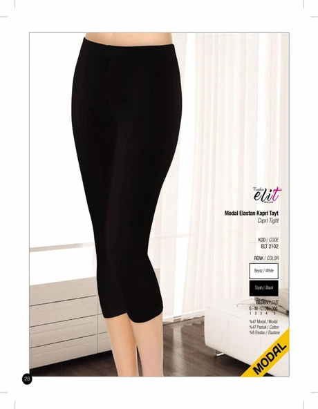 Tutku Elit Kadın Modal Likralı Kapri Tayt 2102 - 1 Adet   Siyah S - Resim 2