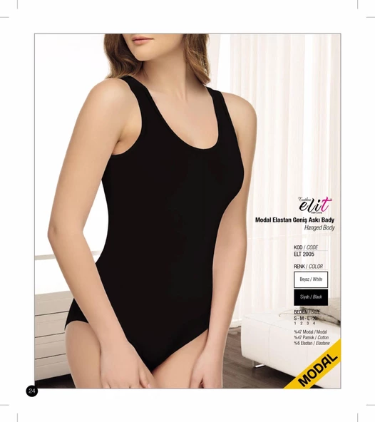 Tutku Elit Kadın Modal Likralı Geniş Askılı Kancalı Body 2005 - 2 Adet   XL Siyah - 2