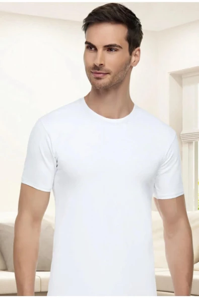 Tutku Elit Erkek Sıfır Yaka Likralı Kısa Kol Fanila Atlet 1301 - 6 Adet  Beyaz 2XL ürün görseli 1