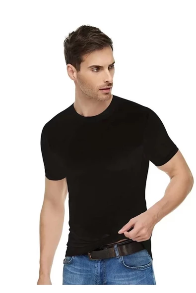 Tutku Elit Erkek Sıfır Yaka Likralı Kısa Kol Fanila Atlet 1301 - 9 Adet  Siyah 2XL