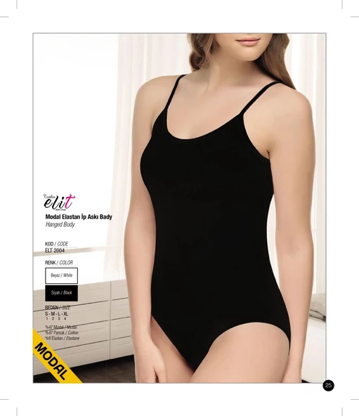 Tutku Elit Kadın Modal Likralı İp Askılı Kancalı Body 2004 - 2 Adet  XL Siyah - 2